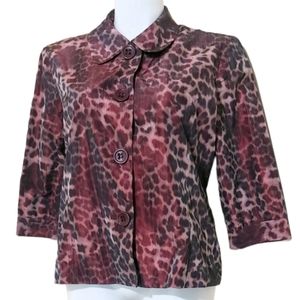Dressbarn XL Burgundy Leopard Chunky Button 3/4 Lightweight Cold Weather Jacket